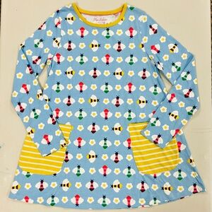 New Mini Boden Tunic Dress Girls 11-12 Y Printed Jersey Pockets Blue Geo Bees